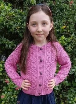New Sweater Shop Kids Aran Cardigan Pink