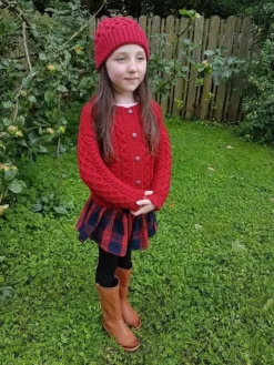 Fashion Sweater Shop Kids Aran Cardigan Red