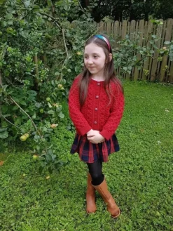 Fashion Sweater Shop Kids Aran Cardigan Red