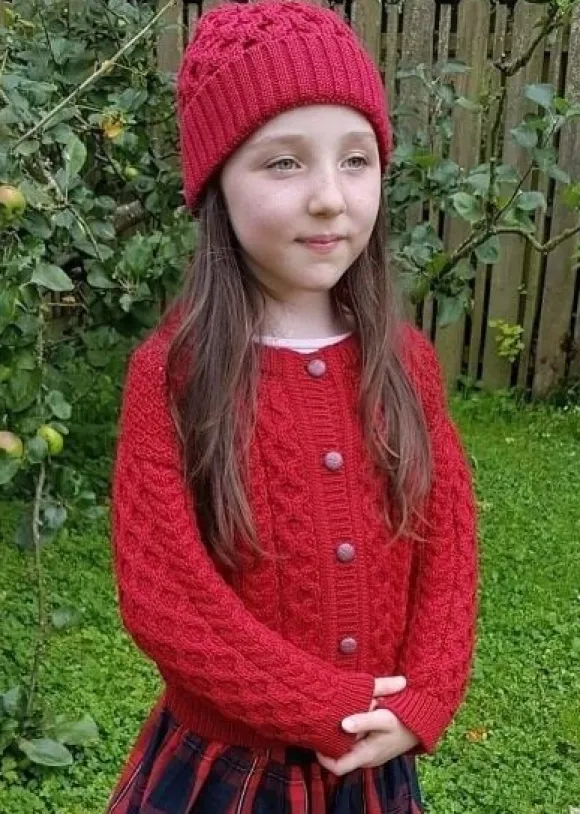 Fashion Sweater Shop Kids Aran Cardigan Red