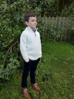 Fashion Sweater Shop Kids Aran Half Zip Sweater Natural