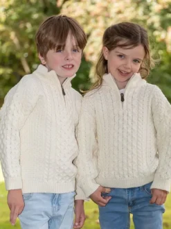 Fashion Sweater Shop Kids Aran Half Zip Sweater Natural