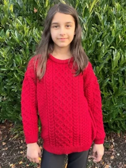 New Sweater Shop Kids Aran Sweater Merino Wool - Red