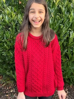 New Sweater Shop Kids Aran Sweater Merino Wool - Red