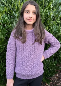 Hot Sweater Shop Kids Aran Sweater Merino Wool - Lavender
