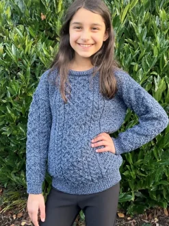 Best Sweater Shop Kids Aran Sweater Merino Wool - Denim Marl
