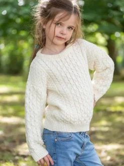 Outlet Sweater Shop Kids Aran Sweater Merino Wool - Natural