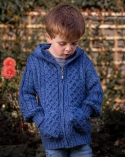 Online Sweater Shop Kids Merino Hooded Aran Zip Cardigan