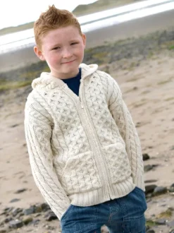 New Sweater Shop Kids Merino Wool Hooded Cardigan Natural
