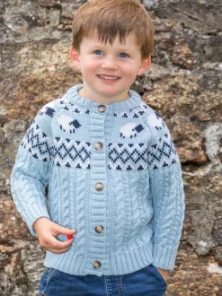 Outlet Sweater Shop Kids Sheep Cardigan Merino Wool - Sky Blue