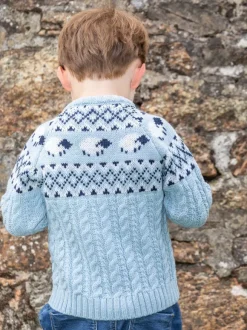 Outlet Sweater Shop Kids Sheep Cardigan Merino Wool - Sky Blue