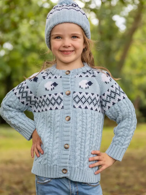 Outlet Sweater Shop Kids Sheep Cardigan Merino Wool - Sky Blue