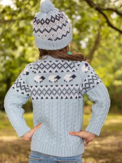 Outlet Sweater Shop Kids Sheep Cardigan Merino Wool - Sky Blue