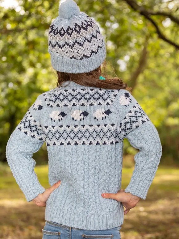 Outlet Sweater Shop Kids Sheep Cardigan Merino Wool - Sky Blue