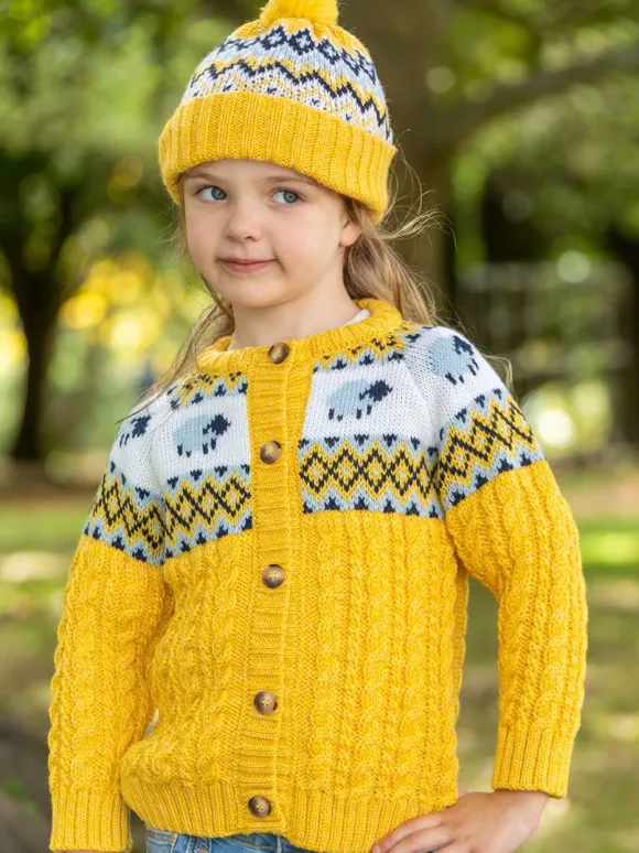Clearance Sweater Shop Kids Sheep Cardigan Merino Wool - Sunshine Yellow