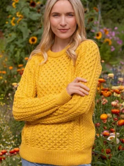 Clearance Sweater Shop Ladies 100% Merino Wool Aran Sweater Sunshine