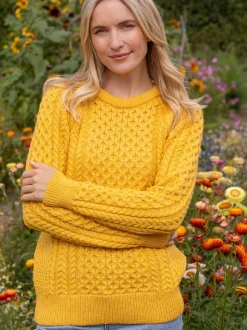 Clearance Sweater Shop Ladies 100% Merino Wool Aran Sweater Sunshine