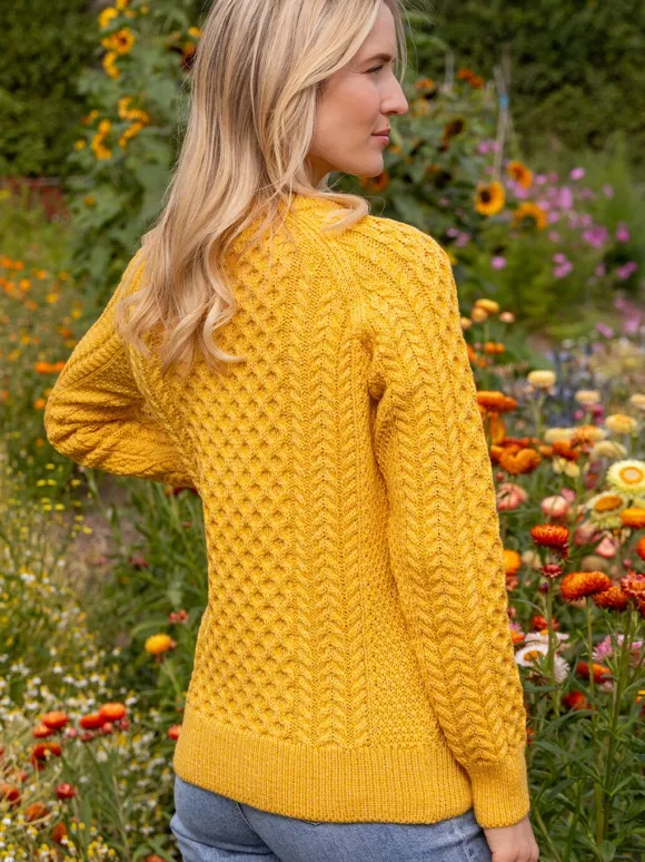 Clearance Sweater Shop Ladies 100% Merino Wool Aran Sweater Sunshine