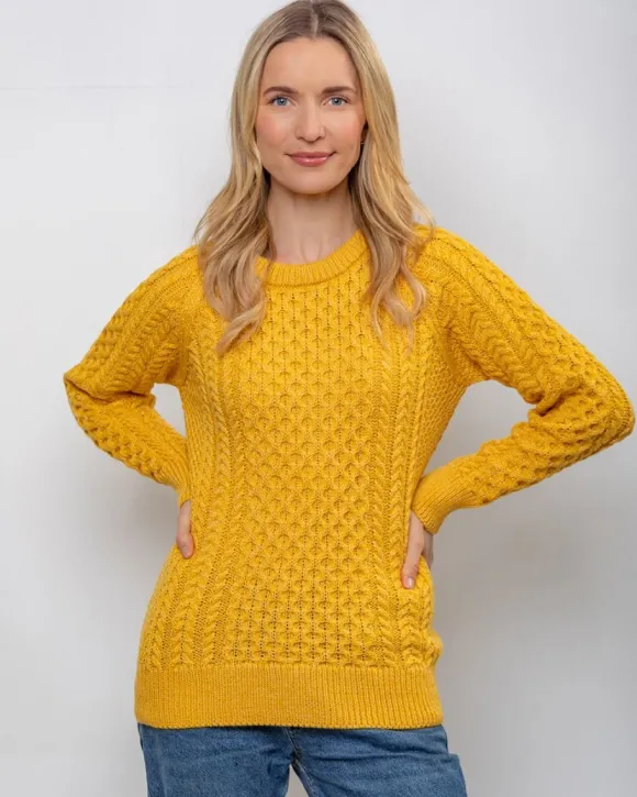 Clearance Sweater Shop Ladies 100% Merino Wool Aran Sweater Sunshine