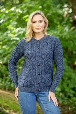 Outlet Sweater Shop Ladies Cable Knit Cardigan Denim Marl