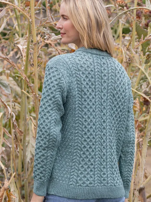 Best Sweater Shop Ladies Cable Knit Cardigan Aqua
