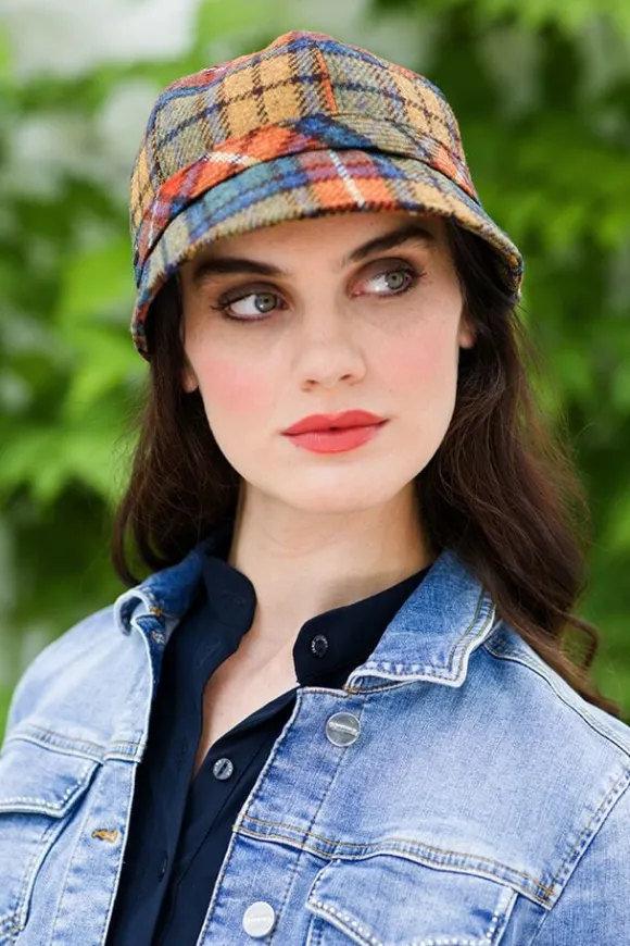 New Sweater Shop Ladies Irish Flapper Cap Orange Check Col: 60