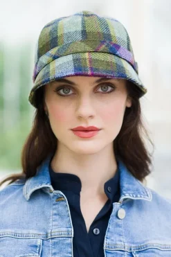 Online Sweater Shop Ladies Irish Flapper Cap Purple Check Col: 574