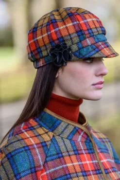 Sale Sweater Shop LADIES IRISH NEWSBOY CAP ORANGE CHECK Col: 60