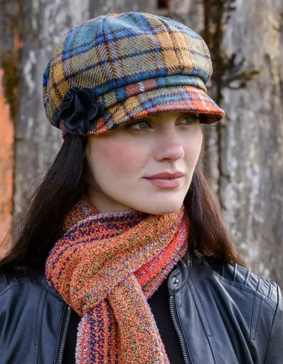 Sale Sweater Shop LADIES IRISH NEWSBOY CAP ORANGE CHECK Col: 60