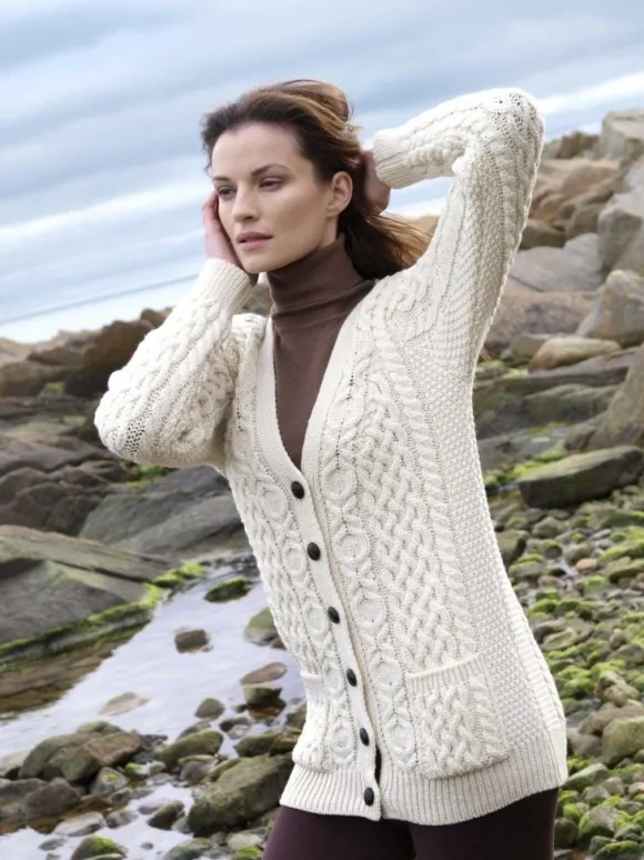 Clearance Sweater Shop Ladies Long Aran boyfriend cardigan