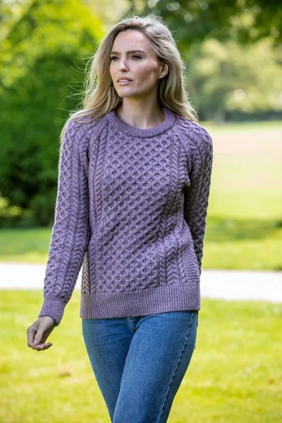 Fashion Sweater Shop Ladies Merino Wool Fitted Aran Sweater LAVENDER