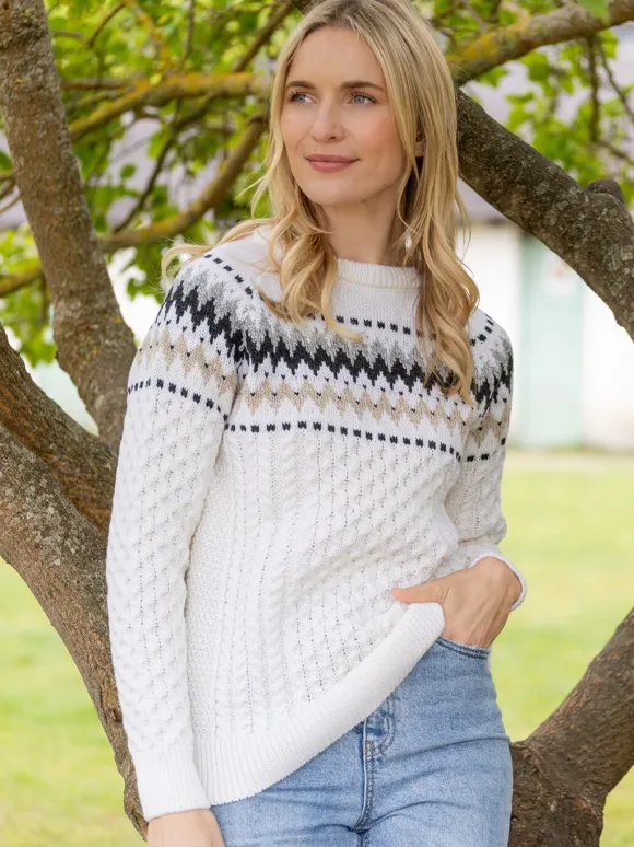 Clearance Sweater Shop Ladies Merino Wool Fitted Fairisle Sweater Natural