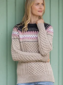 Discount Sweater Shop Ladies Merino Wool Fitted Fairisle Sweater Oatmeal