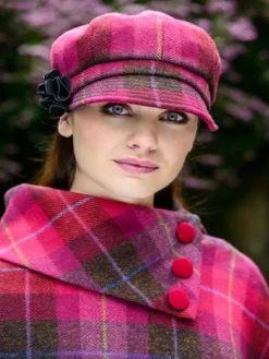 Online Sweater Shop Ladies Newsboy Hat Pink Check 223
