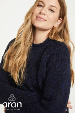 New Sweater Shop Ladies Roll Neck Raglan Crew Navy Fleck