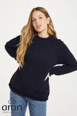 New Sweater Shop Ladies Roll Neck Raglan Crew Navy Fleck