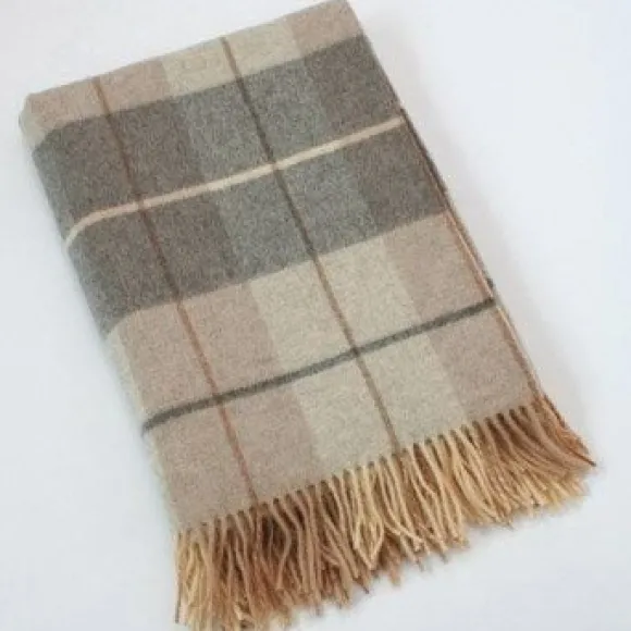Online Sweater Shop Lambswool Throw Beige Cream and Grey Col: 629