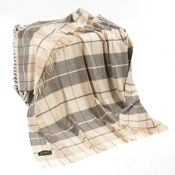 Online Sweater Shop Lambswool Throw Beige Cream and Grey Col: 629