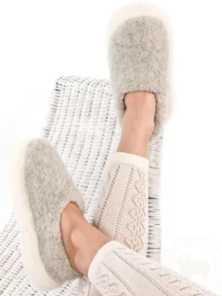 Discount Sweater Shop Light Grey Wool Slippers