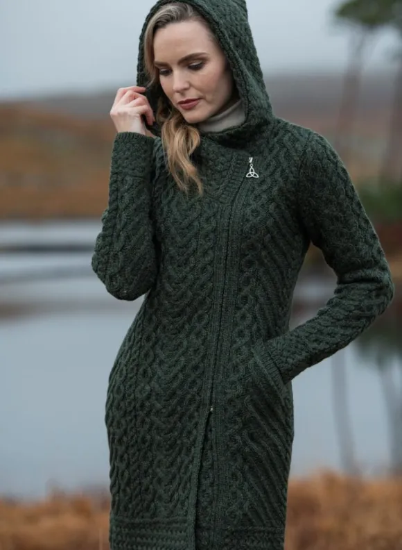 Discount Sweater Shop Long Heart Design Hooded Coat - Army Green
