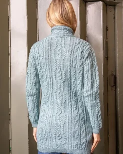 Sale Sweater Shop Long Side Zip Biker Jacket - 100% Merino Wool Aqua
