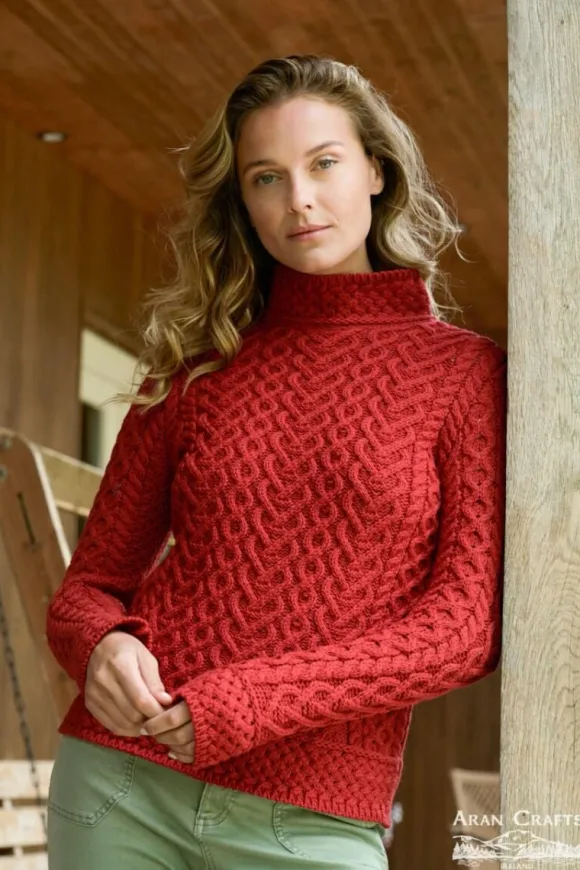 Best Sweater Shop Luxurious Cable Knit Sweater - Ruby Red