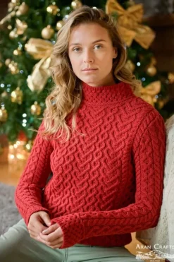 Best Sweater Shop Luxurious Cable Knit Sweater - Ruby Red