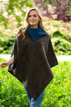 New Sweater Shop Made in Ireland Tweed Poncho with Collar Grey