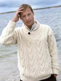 Clearance Sweater Shop Men's Aran Cowl Neck Merino Sweater
