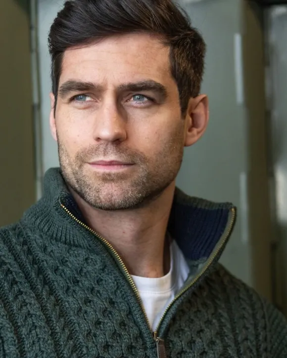 Hot Sweater Shop Mens Aran Half Zip Neck Sweater Army Green