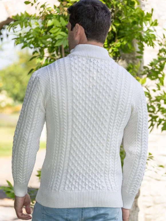 Discount Sweater Shop Mens Aran Half Zip Neck Sweater Natural