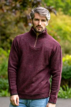 Clearance Sweater Shop Men's Burgundy Lambswool Half Zip Sweater