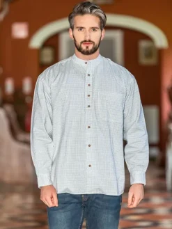 Clearance Sweater Shop Men's Check Traditional Grandfather Shirt - SW1234