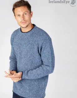 Hot Sweater Shop Men's Crew Neck Wool and Cashmere Sweater Blue Ocean